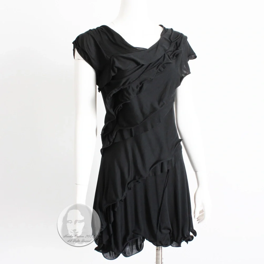 Nina Ricci Dress Mini LBD Little Black Dress Asymmetric Ruffles Size 34 Italy - Picture 3 of 9
